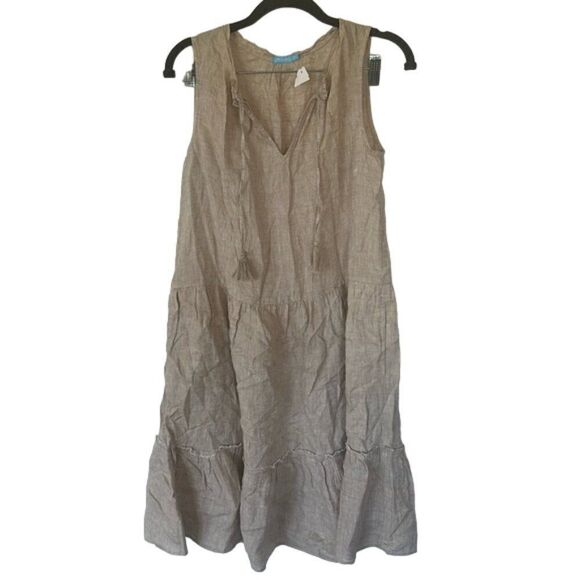 J.McLaughlin Women's Natural Christa Linen Tassel Tiered Shift Dress Tan Size XS - Picture 4 of 8